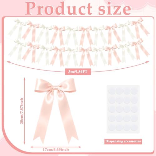 NatNarr 2 Pcs White and Pink Bow Garland, Pre-Strung Bow Garland - Image 2