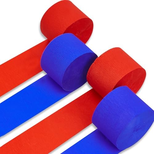 PartyWoo Red and Blue Crepe Paper 4pcs 328 FT Red Blue Streamers by PartyWoo
