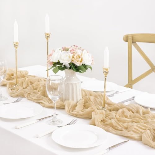 Champagne Cheesecloth Table Runner Farmhouse Fall Table Runner 10ft, 3 Pack - Image 4