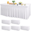 Wish Care 6 Pack White Spandex Table Clothes for 4 Foot Rectangle Tables, 4FT Wrinkle Free Fitted Tablecloths Ruffles Design Table Cover for Party, Banquet, Wedding and Events by WishCare