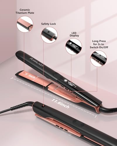 Annlary Hair Straightener 1 Inch Flat Iron and Curler 2 in 1 Titanium Ceramic Ionic Dual Voltage Straightener with Heat-Resistant Silicone, for Less Frizz, Shinier & Smoother - Image 3