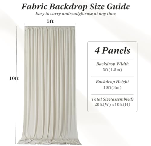 20 ft x 10 ft Wrinkle Free Beige Backdrop Curtain for Parties, 4 Panels 10ft Polyester Beige Photo Backdrop Drapes for Graduation Birthday Wedding Party Stage Curtains - Image 7