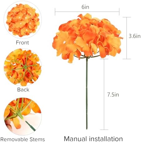 Auihiay 64Pcs Fall Hydrangea Artificial Flowers, Orange Faux Hydrangeas - Image 3