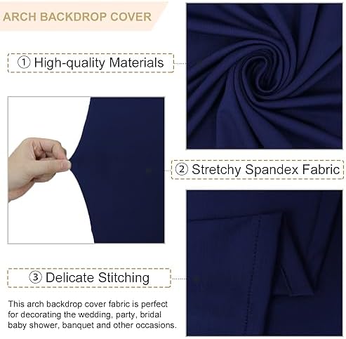 FANPROMS Arch Cover Set of 2 Navy Blue Arch Backdrop Cover 6 7.2FT Spandex Arch Stand Covers for Arches Stand Arched Covers Stretchy Backdrop Fabric Covering for Wedding Party Decoration Supplies - Image 4