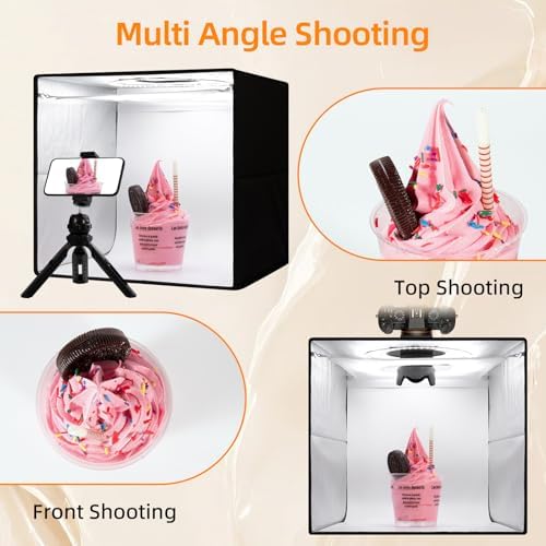 Light Box with Tripod, 12/16/20/24/32 Inch Lightbox with CRI>95 120 White Warm LED Light Beads. Portable Photo Light Box with 6 Colors PVC Backdrops. Dimmable Shooting Tent Kit for Studio Photography - Image 5
