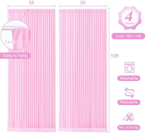 20 x 10ft Baby Pink Backdrop Curtains with Lights String - Image 4