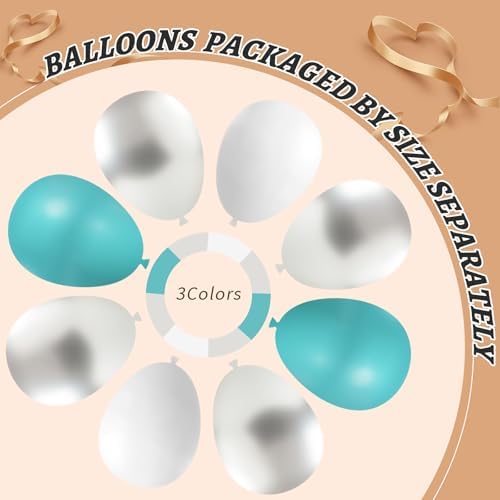 412Pcs Teal Silver White Balloon Garland Arch Kit, 18 12 10 5 Inch Different Size White Metallic Silver Teal Balloons Balloons,for Birthday Party Graduation Baby Shower Wedding Holiday Decoration - Image 4