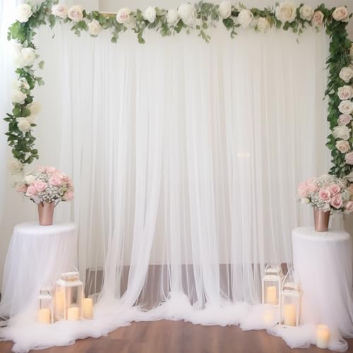 20ft X 10ft White Tulle Backdrop Curtain for Parites, Sheer Backdrop Curtains Fabric Drapes for Wedding Ceremony Arch Party Stage Decorations - Image 4