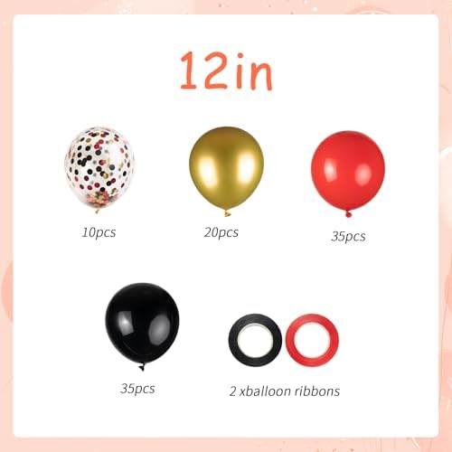 100pcs Black Gold Red Balloons, 12inch Red Black and Metallic Gold Confetti Balloons for Birthday, Anniversary, Casino Night, Graduation, Hollywood Movie Night Party Decorations - Image 2