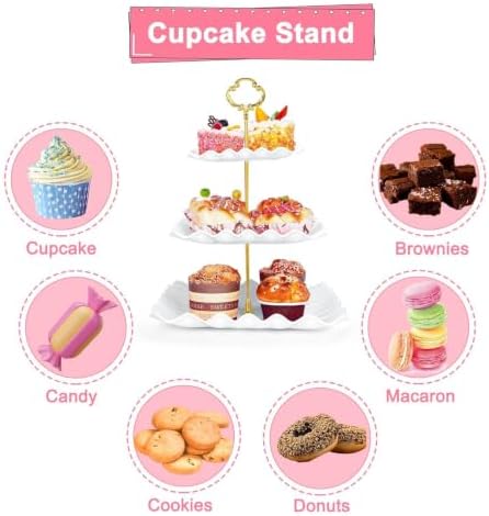 5 Pcs Dessert Table Display Set - 2 Pcs 3-Tier Dessert Display Stands & 3 Pcs Serving Tray - Dessert Trays Dessert Stands Treat Table Displays Set for Tea Parties,Birthdays & Baby Showers - Image 4