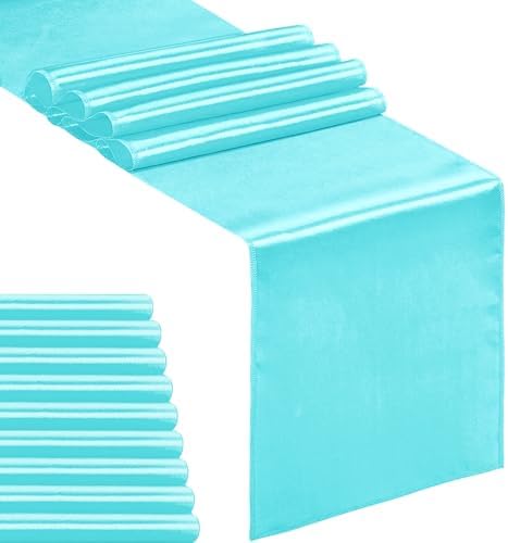 10-Pack Satin Table Runner Turquoise 12 x 108 inches Long, Table Runners for Wedding, Birthday Parties, Banquets Decorations（10 Pack, 12x108 Inch, Turquoise） by Hahuho