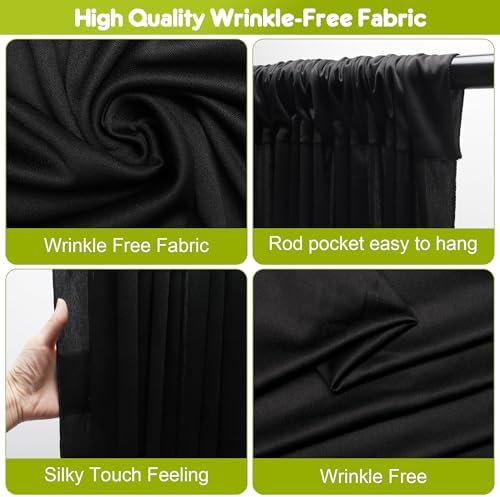 Wokceer Black Backdrop Curtain for Wedding Parties Backdrop Drapes 10x8FT - Image 3