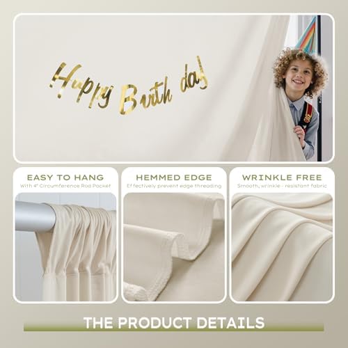 30×10ft Beige Backdrop Curtain for Weeding Parties, Wrinkle-Free Fabric Drape for Baby Shower, Birthday Party Decorations, Photography Photo Booth Background, 3 Panels 10×10ft, with Rod Pocket - Image 3