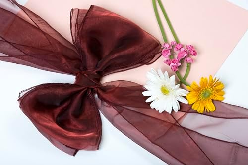 MDS Pack of 250 PCS Organza Chair Sashes Wider Dining Chair Bows Ribbon Tie Back for Wedding Party Birthday Bridal Shower Reception Event Banquet Home Chair Cover Decoration - Burgundy - Image 5