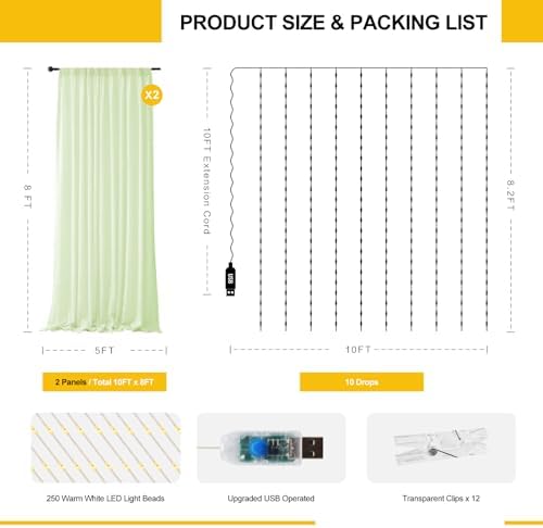 Sage Green Tulle Backdrop with Fairy Lights for Parites Wrinkle-Free Sheer Curtain Drapes Photo Back Drop for Wedding Baby Shower Bridal Shower Birthday Dance Home Décor- 10ft×8ft, Sage Green - Image 3