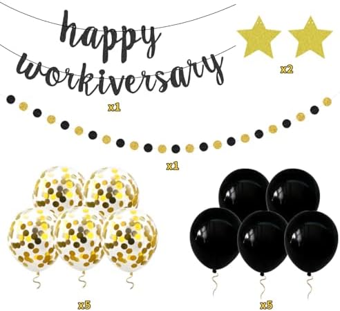 Happy Workiversary Banner Black Gold Glitter Work Anniversary Party Decorations Work for Employee Coworker Office Party Happy Work Anniversary Celebrations - Image 3