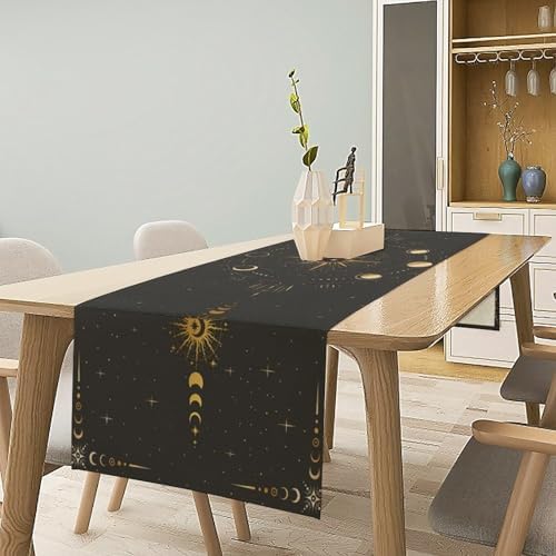 Moon Phase Table Runner Boho Vintage Mystic Celestial Tarot Stars Radial Circles Crescents Dinner Runner for Farmhouse Party Holiday Home Kitchen Dining Table Decoration 13"x36" - Image 2