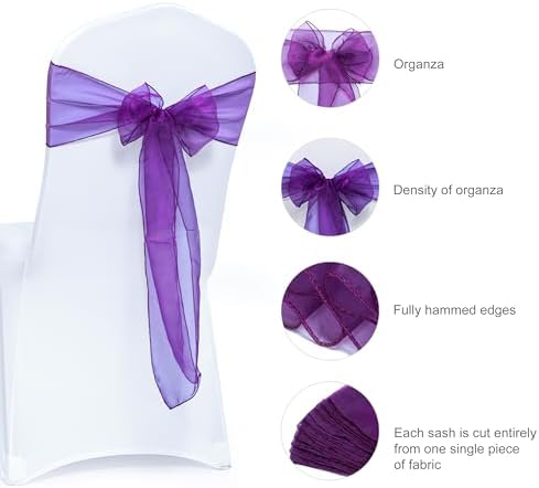 Pack of 300 Organza Chair Sashes for Wedding & Event Décor – Dark Purple - Image 6