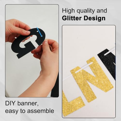 BEISHIDA 116 PCS A-Z DIY Letter Banner Kit Make Your Own Banner Including 111 Letters and Numbers 3 Rope and 2 Threading Device,Customized for Birthday Graduation Wedding Decor Glitter Black Gold - Image 3
