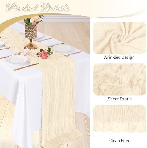 3 Pack Ivory Cheesecloth Table Runner, 17 x 108 inch, Semi Sheer Boho Cheese Cloth Fabric Table Runner Bulk for Wedding, Birthday, Party, Holiday, Home Decor (Ivory) - Image 4