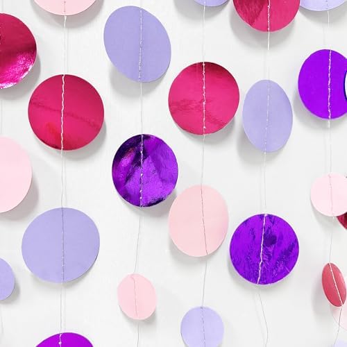 Pink and Purple Party Decorations Circle Dots Garland Hot Pink Lavender Hanging Polka Dot Streamer for Birthday Bridal Shower Wedding Bachelorette Anniversary Party Supplies - Image 5