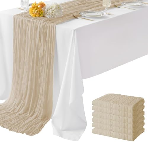 6 Pack Begie Cheesecloth Table Runner 35"×120" Gauze Fabric Table Runner by WeavingComfortHome