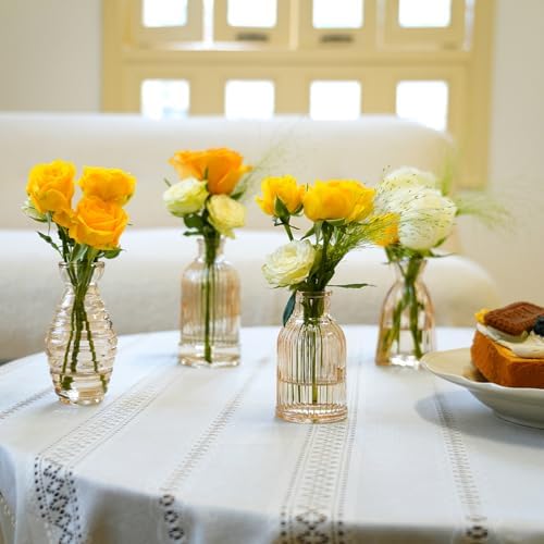 Champagne Bud Vases Set of 12 Amber Glass Vase for Decor Centerpieces, Small Ribbed Vases for Flowers Stripe Modern Bud Vases in Bulk Vintage Vases for Floral Wedding Party Table Decoration Home Decor - Image 6