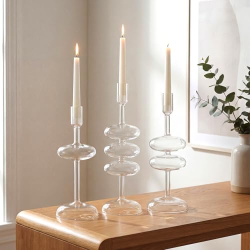 LemonRoad Glass Taper Candlestick Holder Set of 3, Table Decor, Clear - Image 3