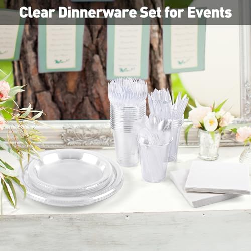 Aodaer 400 Pieces Clear Party Supplies Disposable Dinnerware Set Include Plastic Plates Cups Knives Forks Spoons Paper Napkins for Birthday Wedding Graduation Parties, Serve 50 Guests - Image 5