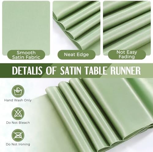 Breling 24 Pack White and Sage Green Tablecloths and Satin Table Runner Set - Image 3