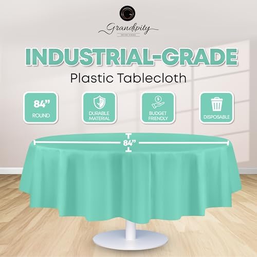 Grandipity Plastic Table Cloth Disposable 12 Pack 84" Round Aqua - Image 2