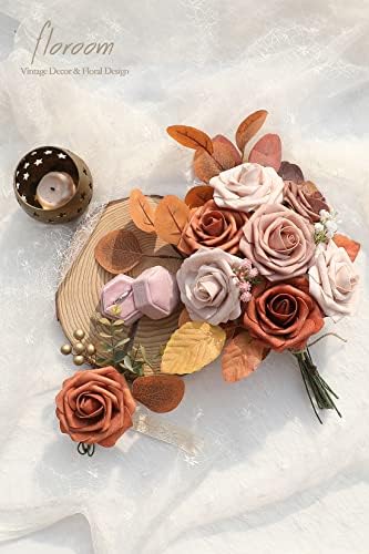 Floroom Artificial Flowers 25pcs Real Looking Burnt Orange Ombre Colors Foam Fake Roses with Stems for DIY Wedding Bouquets Bridal Shower Floral Centerpieces Party Tables Home Decorations - Image 5