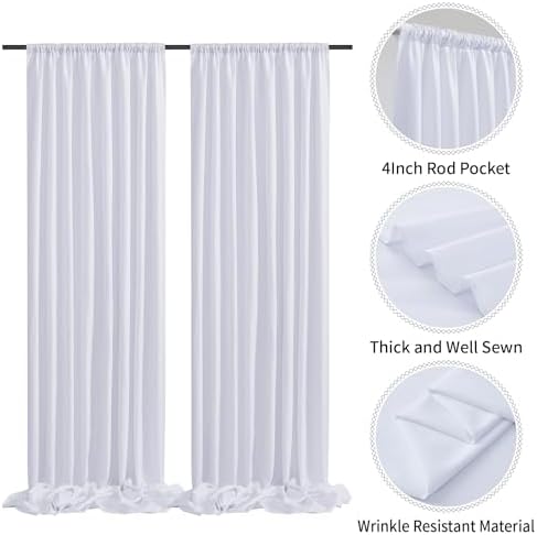 50 ft x 10 ft Thick White Backdrop Curtain for Wedding Parties, 10 Panels White Polyester Wedding Backdrop Drapes for Party Birthday Backdrop Photography Home Decorations - Image 3