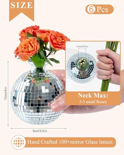 Disco Ball Vase for Centerpieces Disco Ball Planter for Flowers Silver Mirror Glass Disco Ball Decor for Table, Party, Wedding, Birthday, Home, or Bedroom(3.5" X 4") - Image 4