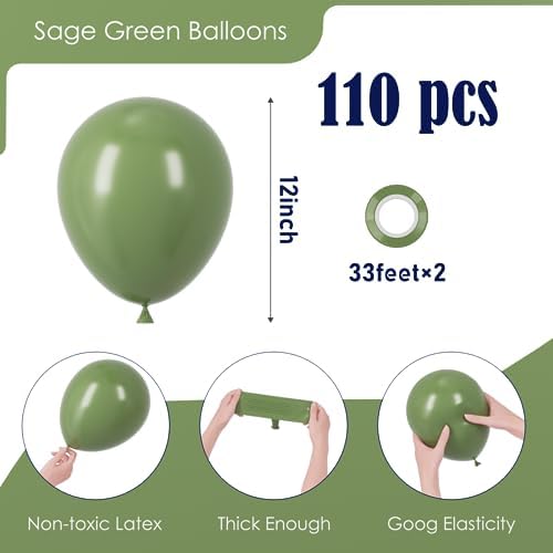 Voircoloria 110pcs Sage Green Olive Green Latex Party Balloons, 12inch - Image 2
