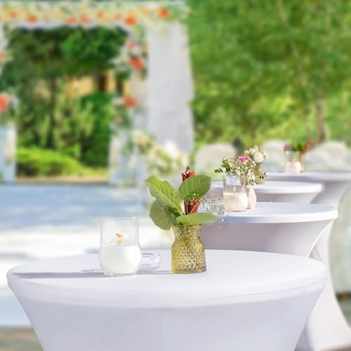 Fixwal 2 Pack Cocktail Tablecloth Bar Top Table Covers Round White Spandex - Image 7