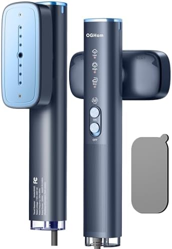 OGHom Steamer for Clothes, 110-240V Travel Steamer & Iron 2 in 1, 1000W Powerful Steam, Portable Handheld Garment Wrinkle Remover, 30s Fast Heat-Up with Dry& 2-Steam Control, for Global & Europe-Blue by OGHom