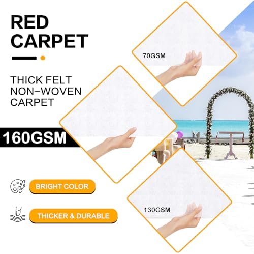 White Carpet Runner for Party, Premium 160 GSM Felt Non-Woven Fabric Runway Rug for Party Wedding & Special Events,Rolled Package Without Creases (White, 3X15 ft) - Image 4