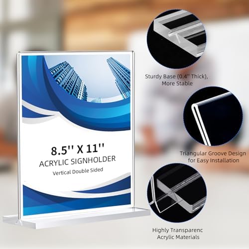 3 Pack Acrylic Sign Holder 8.5 x 11, Double-Sided Clear Sign Holder Plastic Stands for Display, T Shape Acrylic Table Sign Stands for Office Store Restaurants Wedding Party Decoration - Image 5