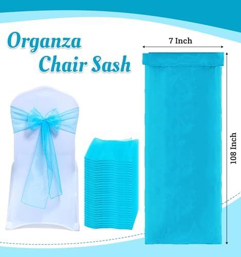 MDS Pack of 250 Organza Chair Sashes for Wedding & Event Décor – Turquoise - Image 3