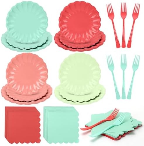 128Pcs Colorful Paper Plates and Napkins Party Supplies for Birthday by CENLBJ