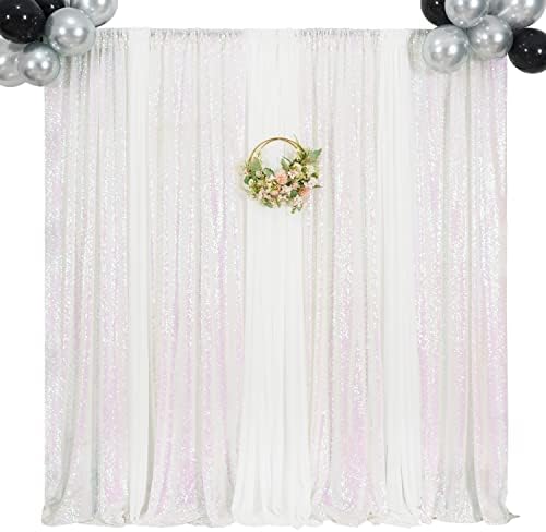 Poise3EHome White Iridescent Sequin Backdrop Curtains,4 Panels 2FTx8FT Glitter Background for Party Birthday Party Baby Shower Wedding Christmas Thanksgiving Halloween Holiday Festival Decor - Image 2