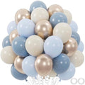 100pcs Dusty Blue Balloon Set | 12-Inch Baby Slate Blue, Sand White & Champagne Gold Confetti Balloons | Elegant Decor for Baby Shower, Wedding, Graduation & Boys' Birthday (2 Ribbons) by ZizasAry
