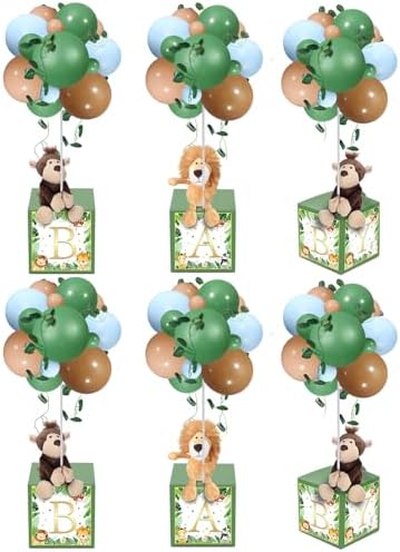 Lenwen 6 Sets Baby Letter Boxes Baby Shower Decor, Jungle Animal, Colorful by Lenwen
