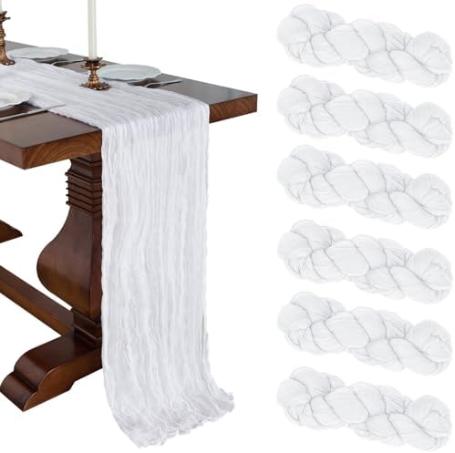 6 Pack 10Ft White Cheesecloth Table Runner 23 x 120 Inch by CKIKU