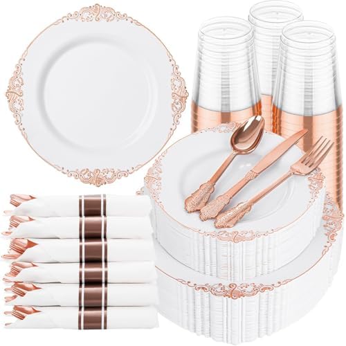 Hioasis 350 Pcs Rose Gold Plates for Party by Hioasis