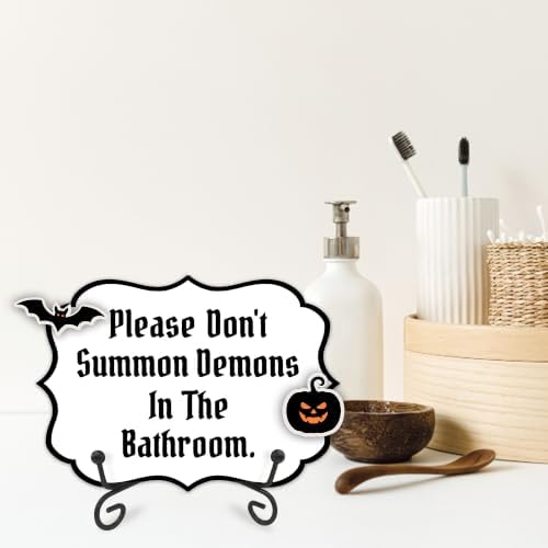 Halloween Table Sign 5x7 Inch Decor, Rustic Party Centerpiece with Metal Stand & 2 DIY Stickable Wood Decor, Freshly Bood Coffee Table Decoration for Home & Party Display - B08 - Image 5
