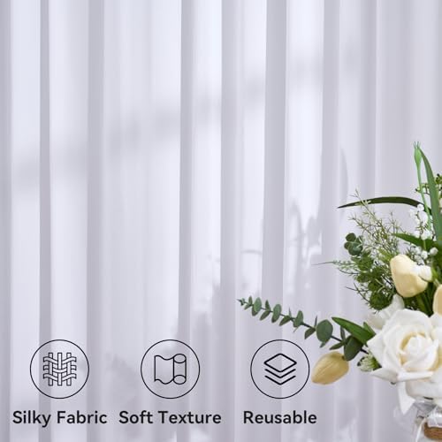 20ft x 14ft Wrinkle Free White Backdrop Curtains for Parties, White Photo Backdrop Drapes 4 Panels 14FT Long Silky Back Drop Cloth for Wedding Birthday Photography Background Decor - Image 5