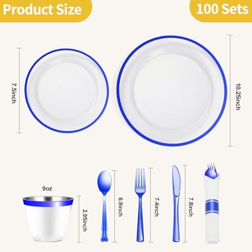 Goodluck 700 Pcs Clear Blue Plastic Plates Disposable for Party 100 Guests - Image 4