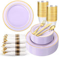 WDF Partyware 350PCS Purple Plates Disposable - Purple Plastic Plates 50Guests Lavender Disposable Dinnerware Sets with Rolled Napkins for Wedding/Birthday/Baby Shower/Bridal Shower by WDF